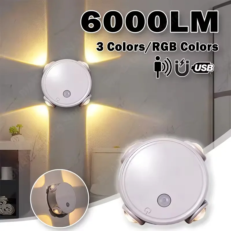 

Умный RGB градиентный ночник с магнитным датчиком движения, перезаряжаемый настенный светильник для спальни, ванной комнаты, шкафа, сада, домашнего декора