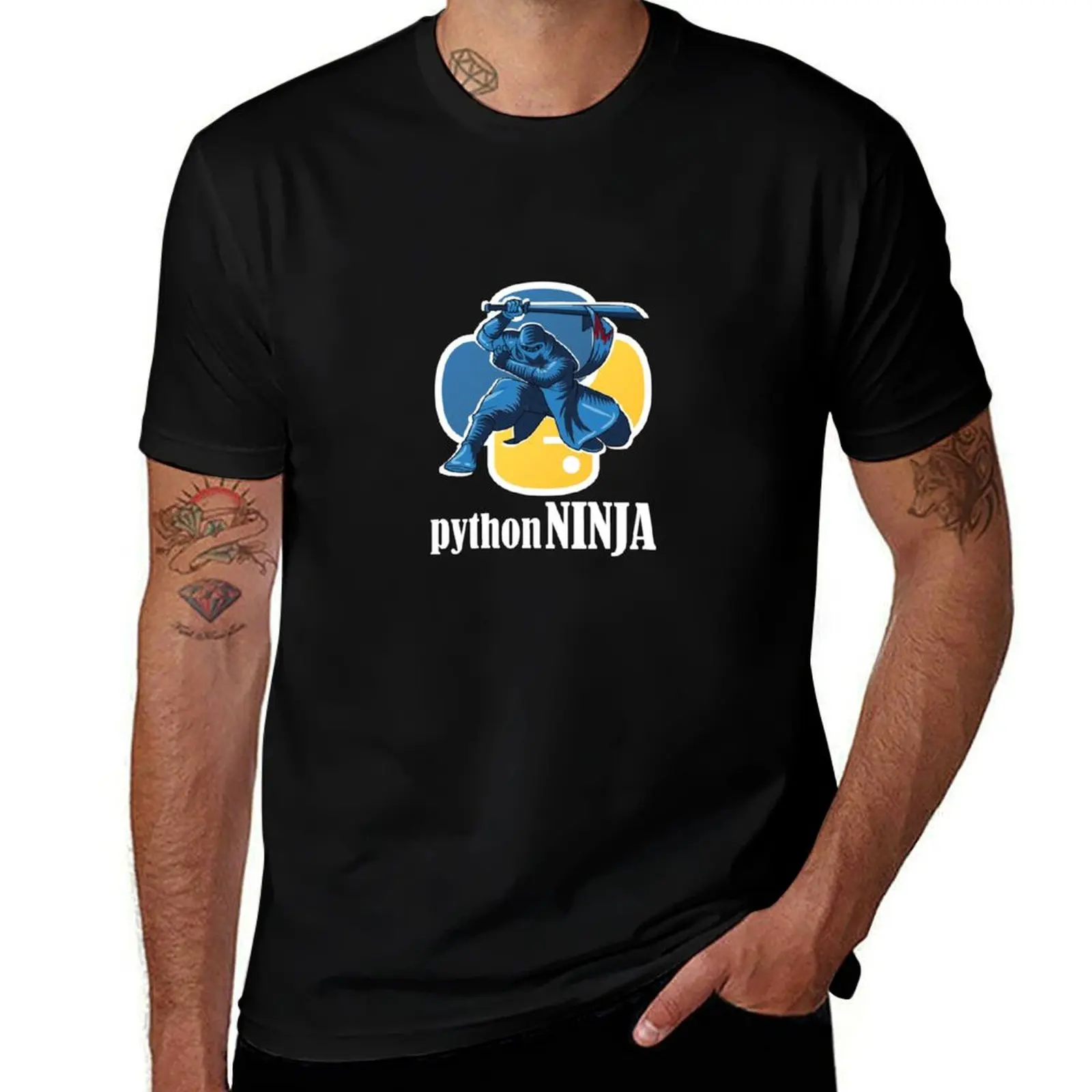 Yellow Blue Python Hacker Ninja for Programmers Hackers T-Shirt Casual Pattern Print Tee Shirt