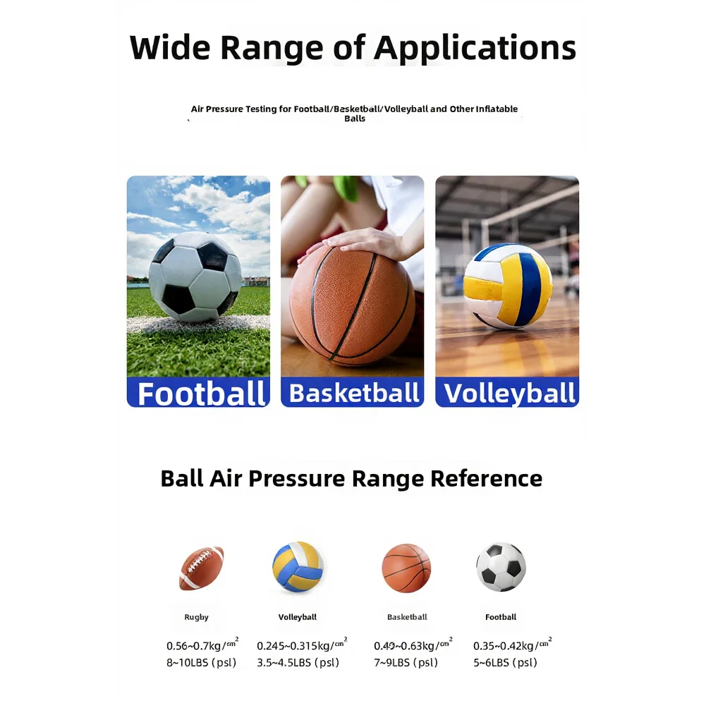 Digital Ball Pressure Meter for Football Basketball Volleyball with Construction and Four-Mode Pressure Unit Switching