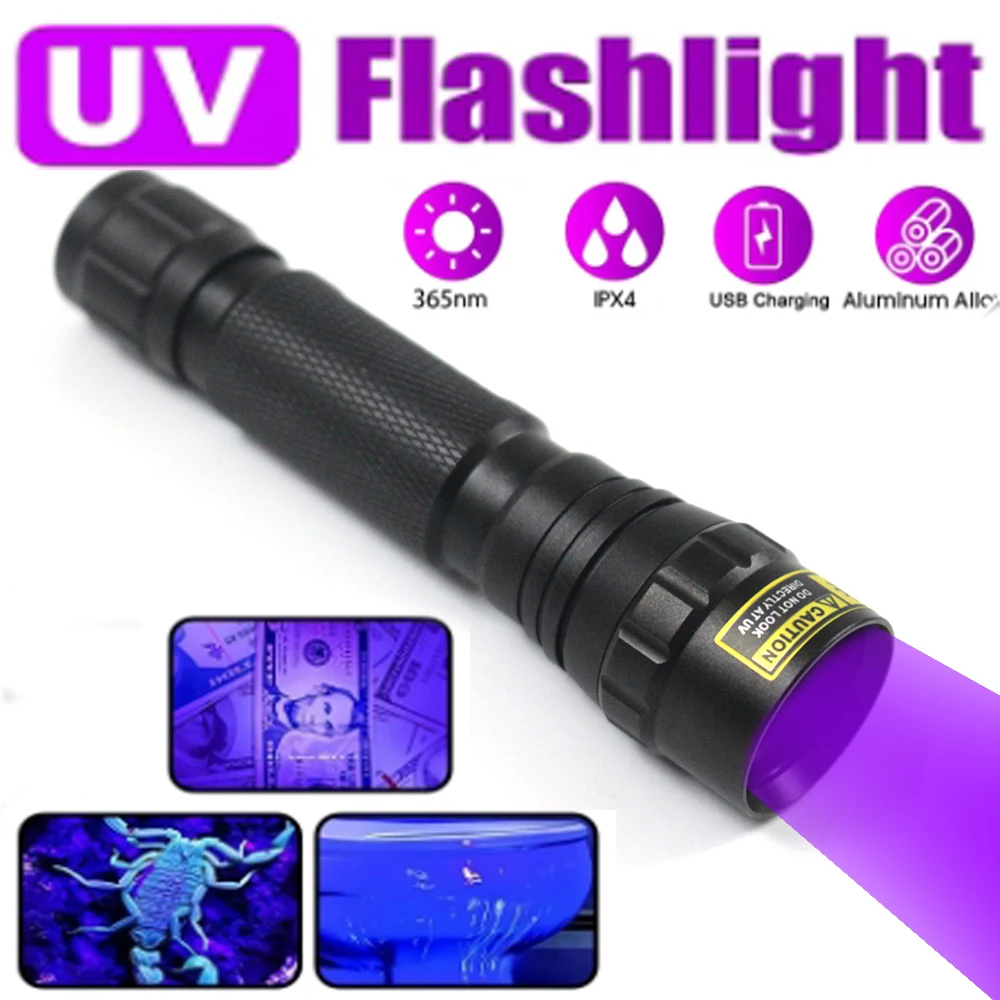 

365nm Blacklight UV Flashlight Portable Mini Ultraviolet Torch Waterproof Violet Light Pet Urine Scorpion Detector UV Lamp