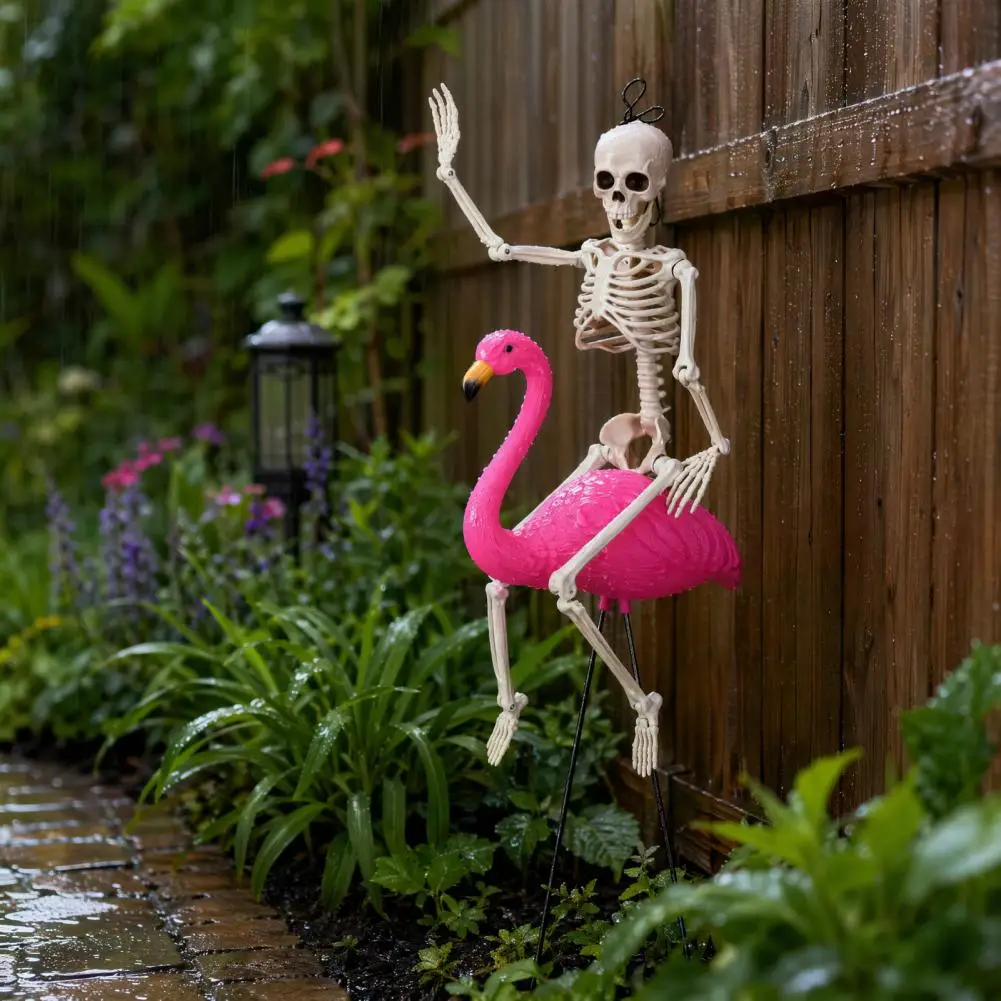 Durable Outdoor Figurine Skeleton Figurine Halloween Skeleton Flamingo Yard Stake Pink Bird Skeleton Lawn Ornament Spooky