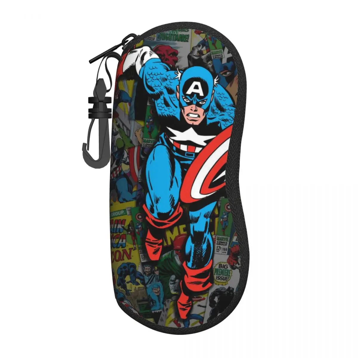

Custom Captain America Comics Shell Glasses Case Unisex Travel Superhero Eyeglasses Case Sunglasses Protector Box