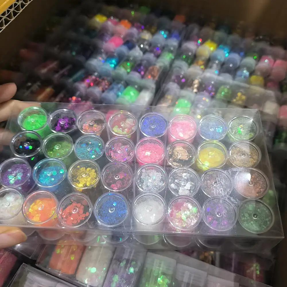 32箱/セット 混合形状ネイルグリッタースパンコール ホログラフィックチャンキーフレーク ネイルアートデコレーション メイクアップ フェイス ボディ ネイル用品