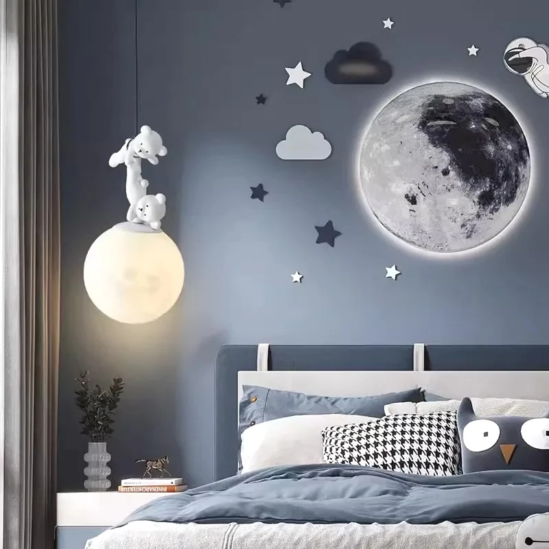 

White Bear Pendant Light LED Children's Room Bedside Lamp Minimalist Modern Boy Girl Bedroom Youth Room Suspension Lamps