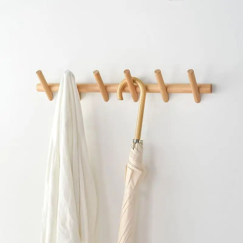 4/5 Hooks Nordic Solid Wood Coat Rack Wall Hanging Storage for Clothes Hat Keys Organizer Hanger Hallway Wall Decor