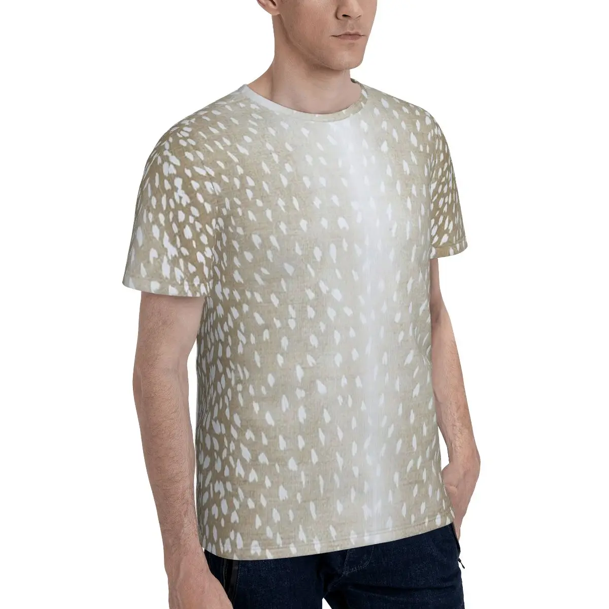 Fawn Beige Antelope Print T-Shirt for Men Cotton T Shirts Men's Tees Short Crew Neck Summer Clothes Tops