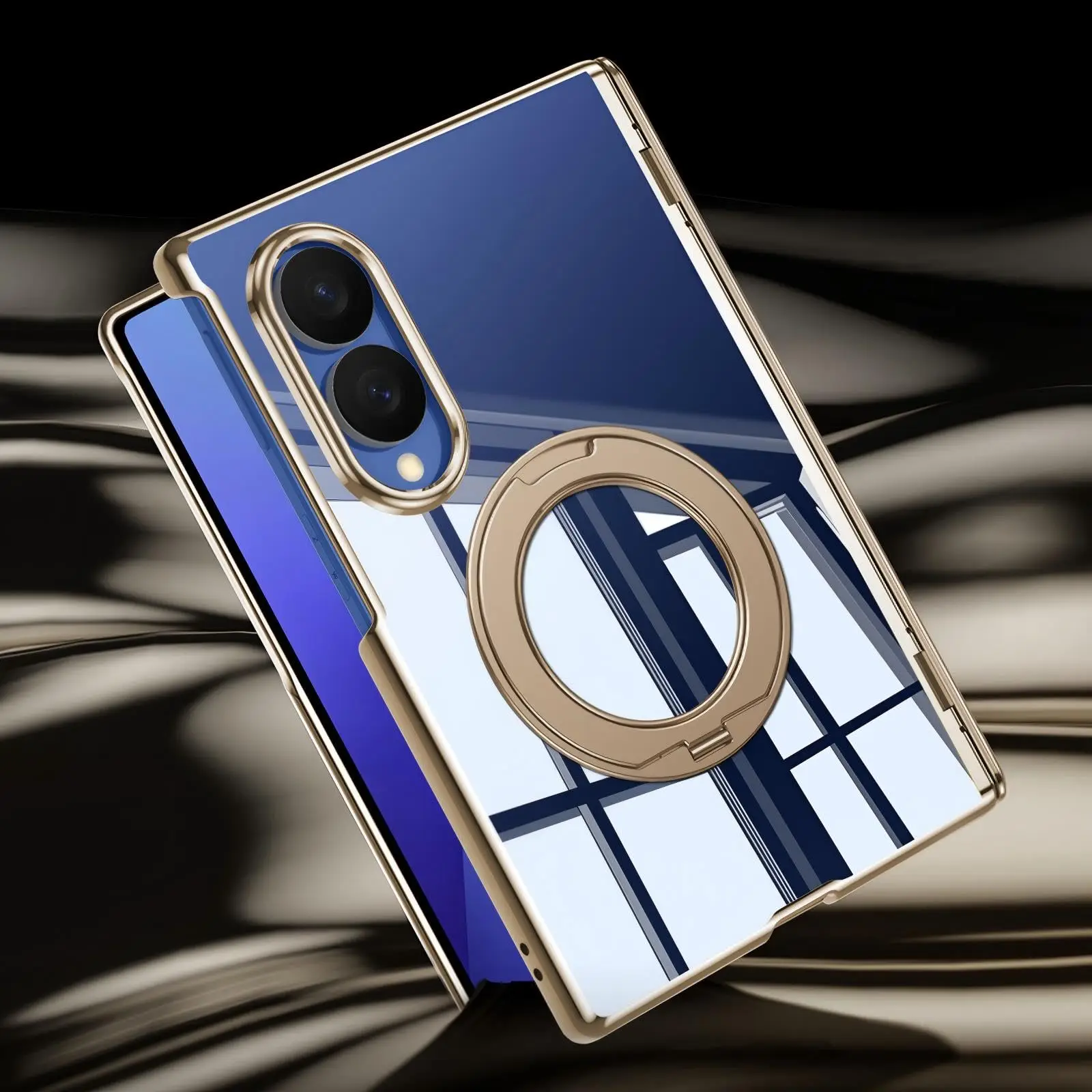Clear Case for Samsung Galaxy Z Fold 8/Ultra Thin Full Wrapped Hinge, Rotatable Ring Stand, Tempered Glass, Electroplated