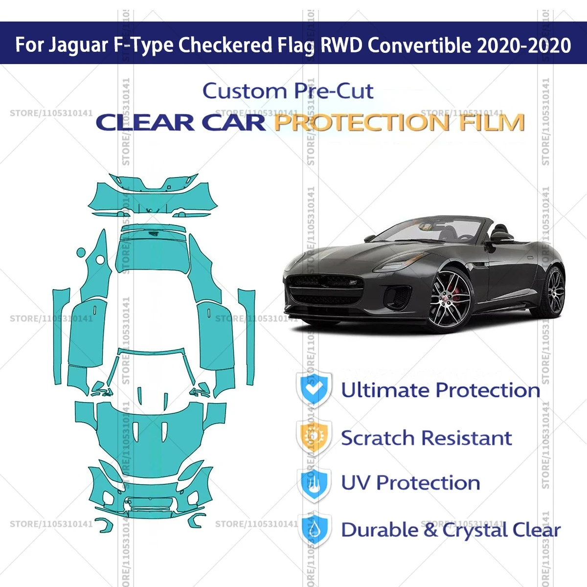Pre-Cut Paint Protection Film PPF Transparent Car Film Automotive PPF For Jaguar F-Type Checkered Flag RWD Convertible 2020-2020