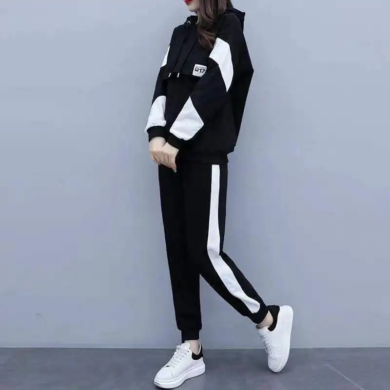 Tamanho grande moda feminina terno esportivo 2024 primavera e outono novo estilo moda solta casual manga comprida conjunto de duas peças