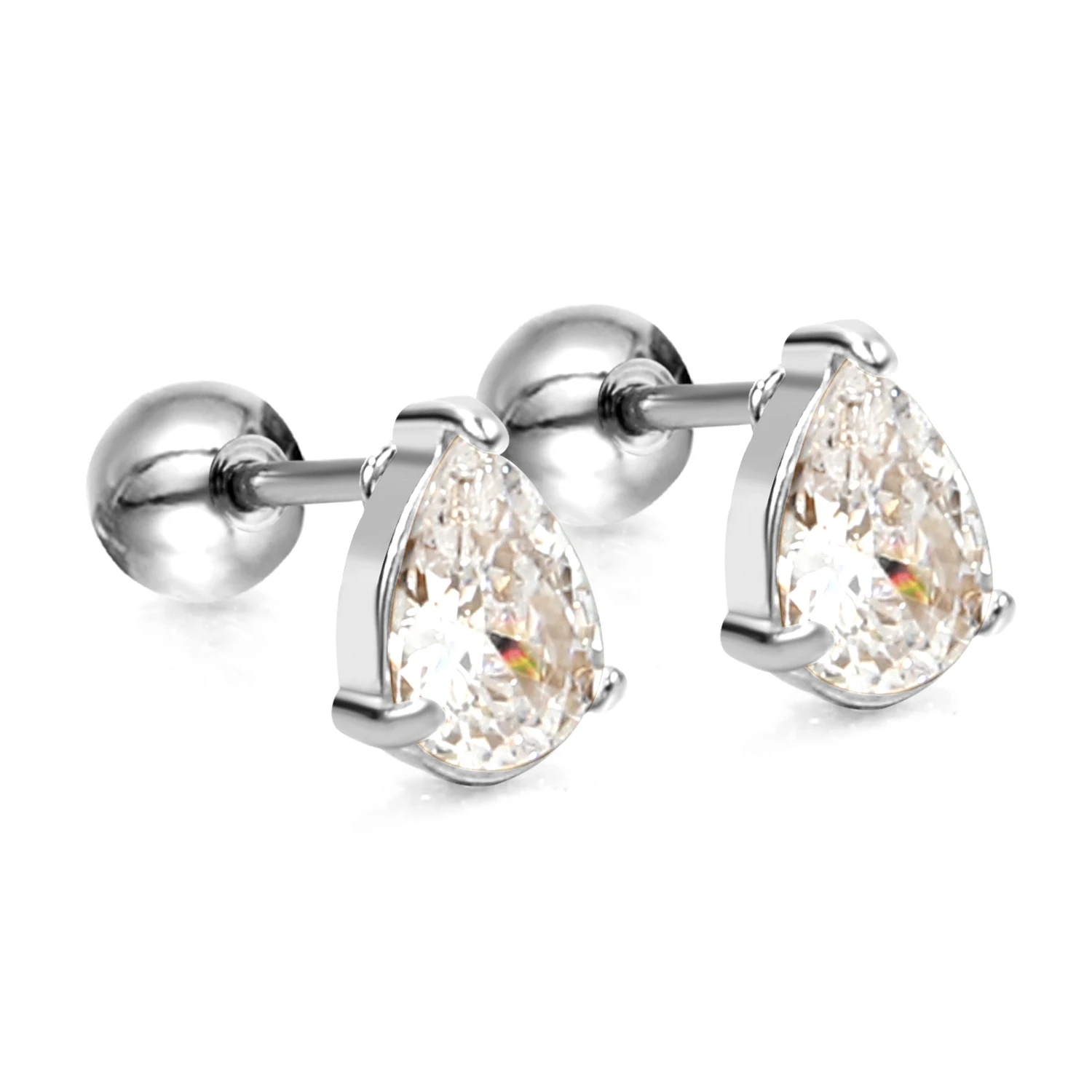 LUXUSTEEL New Women's Fashionable And Popular Steel Ball Plug Water Droplet Shape With White Diamond Cubic Zirconia Earrings
