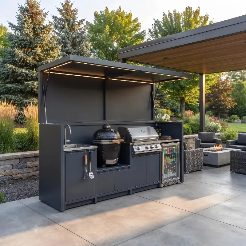 Antirust 304 Stainless Outdoor Kitchen BBQ Grill Pod Bifold Doors Modern Villa Custom
