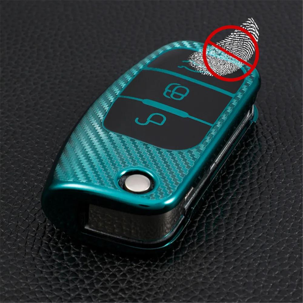 Carbon Fiber TPU Car Remote Key Cover Case for Ford Fiesta Focus 2 Ecosport Kuga Escape Falcon B-Max C-Max Eco Sport Galaxy