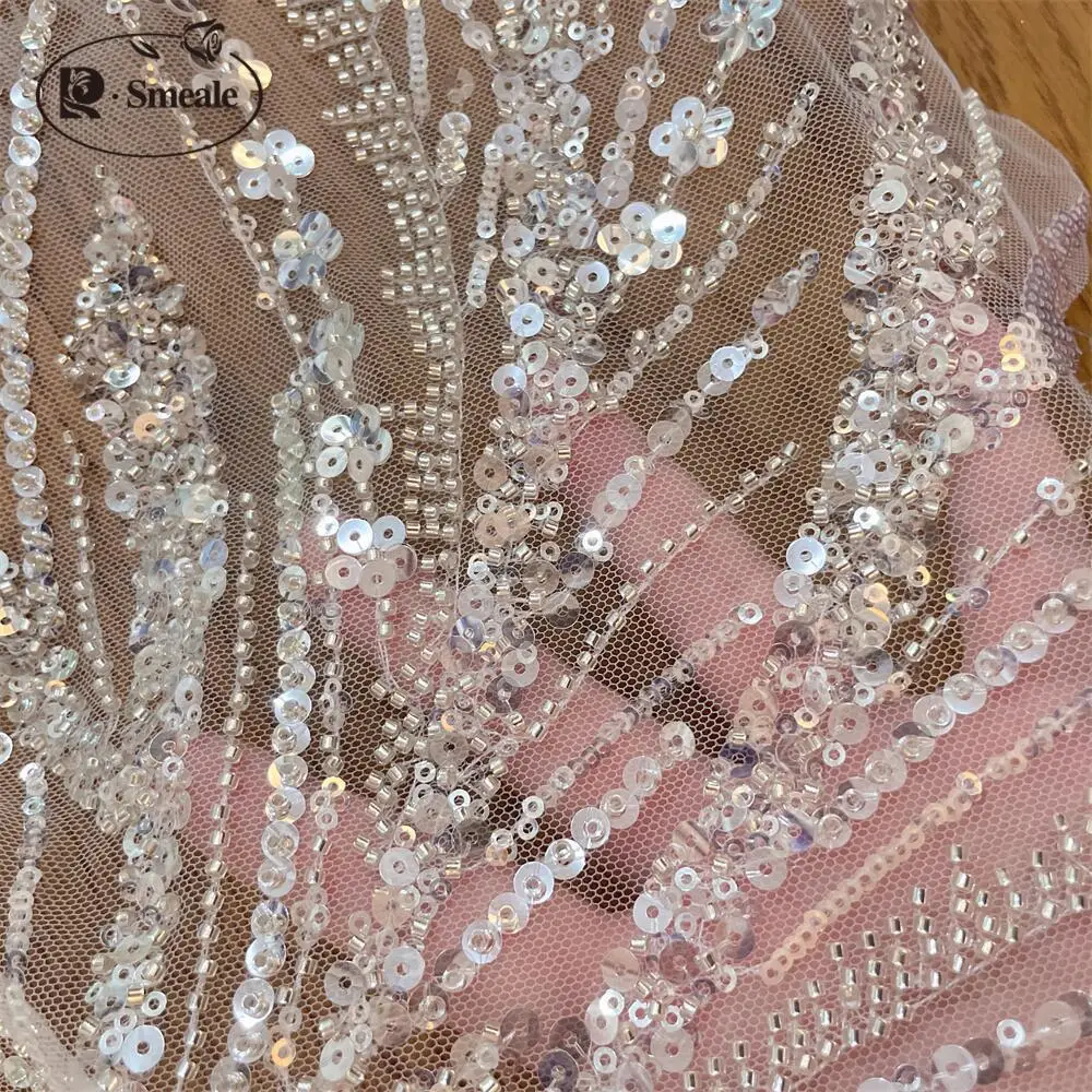 High End Beaded Sequin Lace Fabric for Wedding Dress, Customized Sewing Fabric, Handsewn, Evening Dress, RS4271, 2023, New