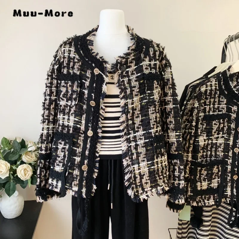 2023 inverno femminile stile Vintage monopetto o-collo giacca corta per le donne ufficio signora Plaid moda cappotto retrò di lusso