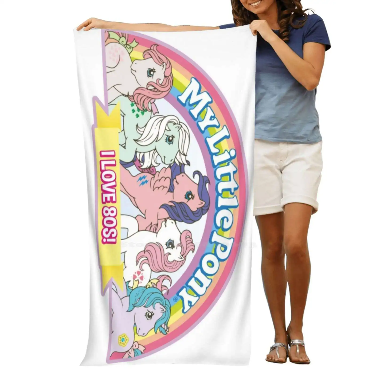 My Little-80S Soft Towel Quick Dry Beach Towel My Little Mio Mini Vintage Anni 80 80S Ponies Horses Color Rainbow Cartoon