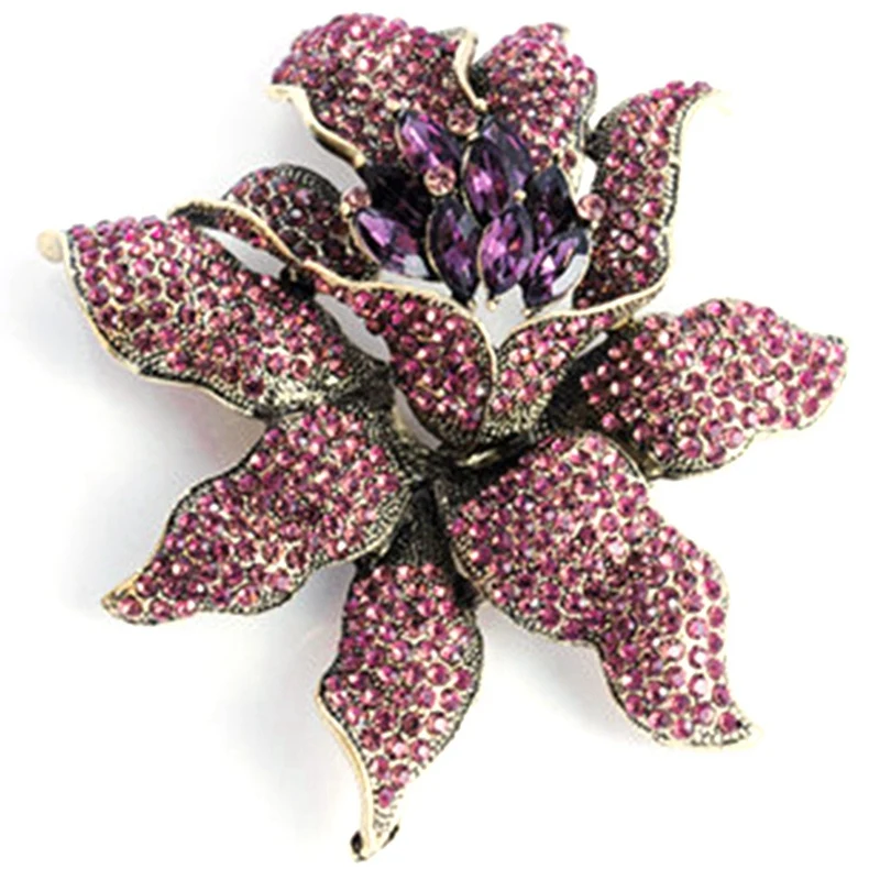 Vintage Style Brooch Purple Rhinestones Crystal Orchid Brooch Pin Fashion Woman Flower Brooches Purple