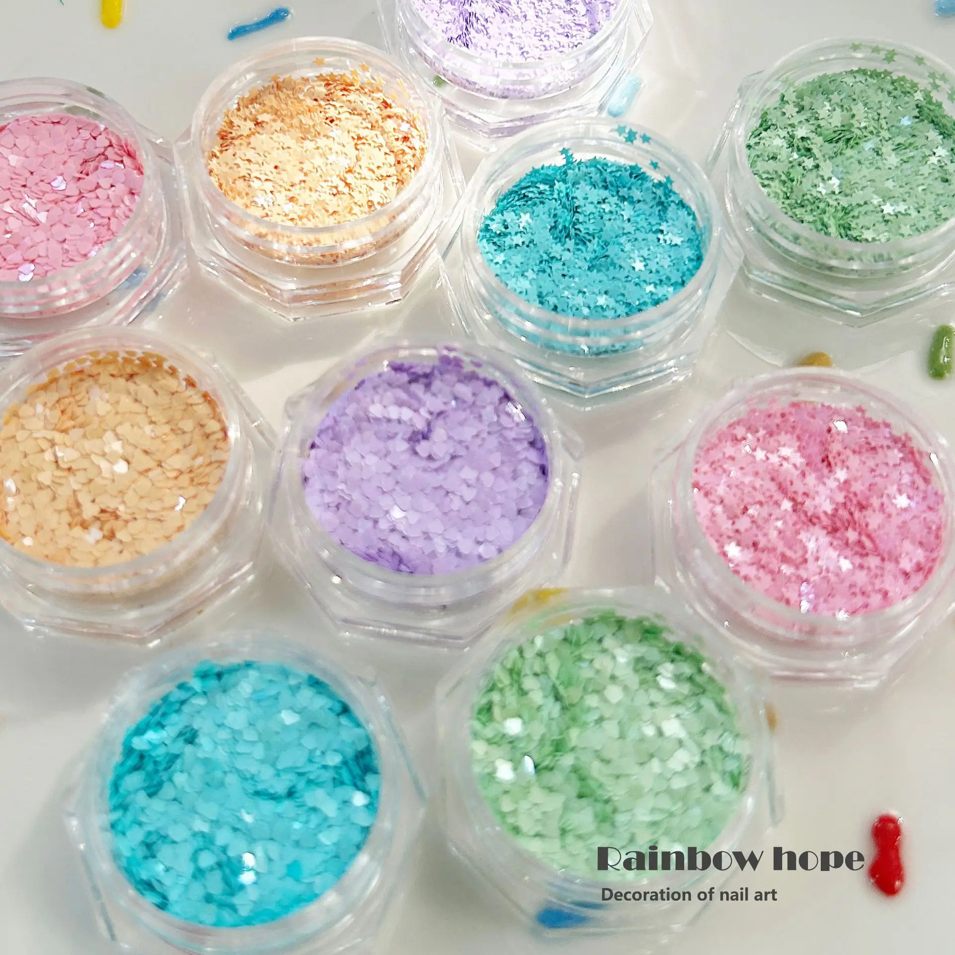 Macaron cor mini prego glitter estrela coração círculo fosco acessórios de unhas artesanal wearable materiais de unhas