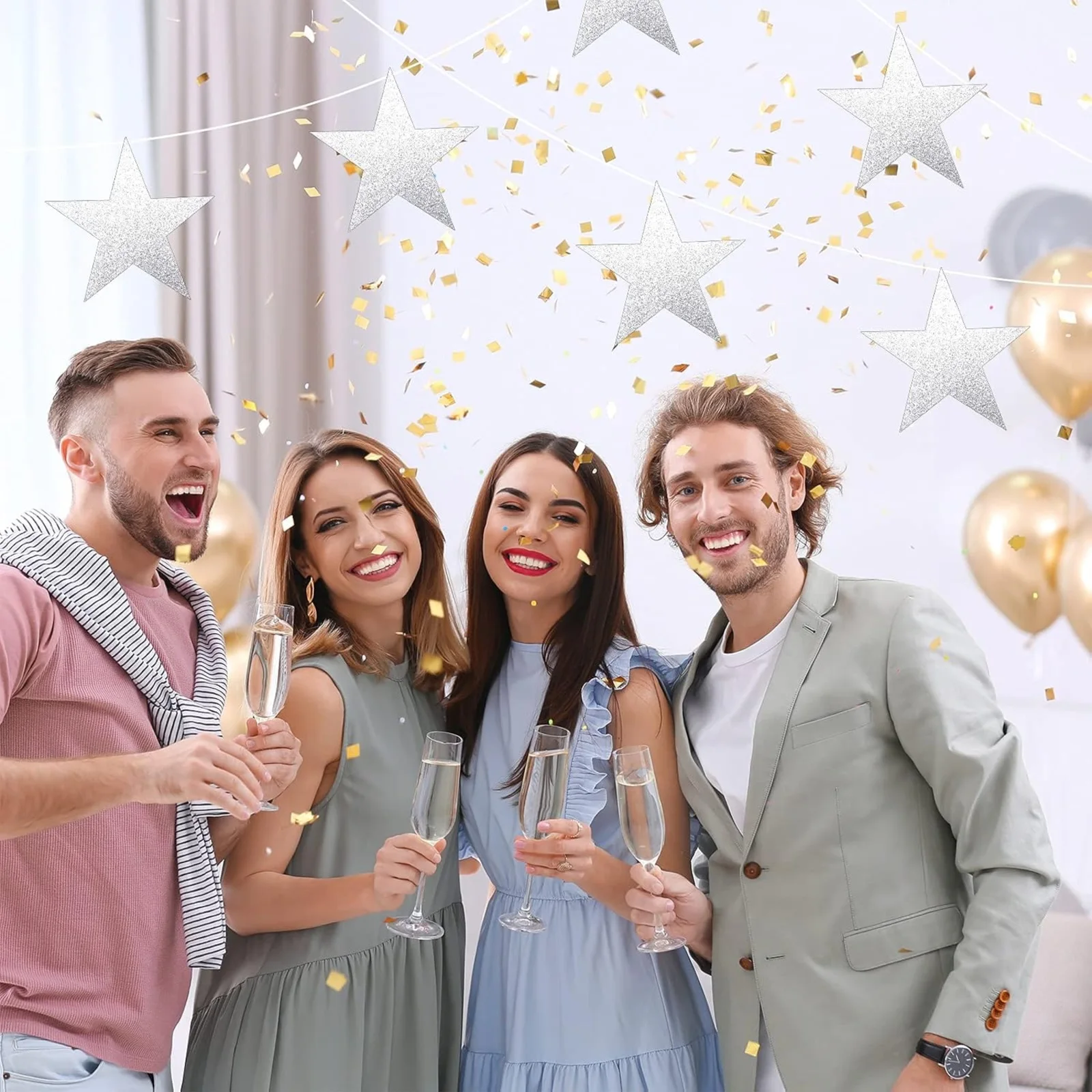 반짝이 별 컷아웃 양면 종이 별 장식 별 색종이 교실 벽 파티 용품