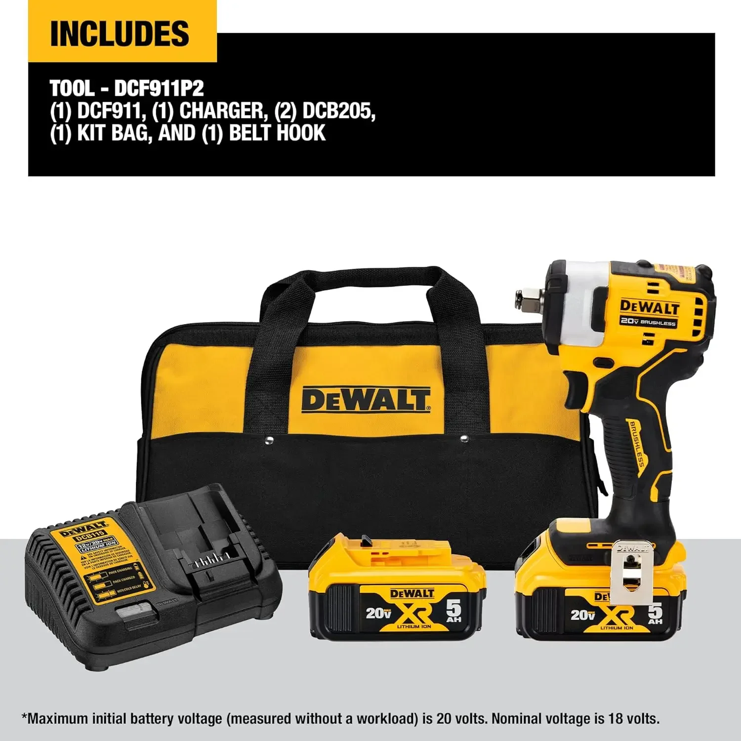 DEWALT DCF911P2 20В МАКС* 1/2 дюйма. Аккумуляторный ударный гайковерт с наковальней свиного кольца