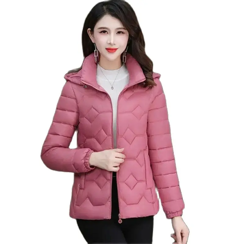 

Winter Short Cotton Jacket Women 2023 New Loose Lapels Hooded Coat Pure Colour Outerwear Fashion Pocket Parka Overcoat Female