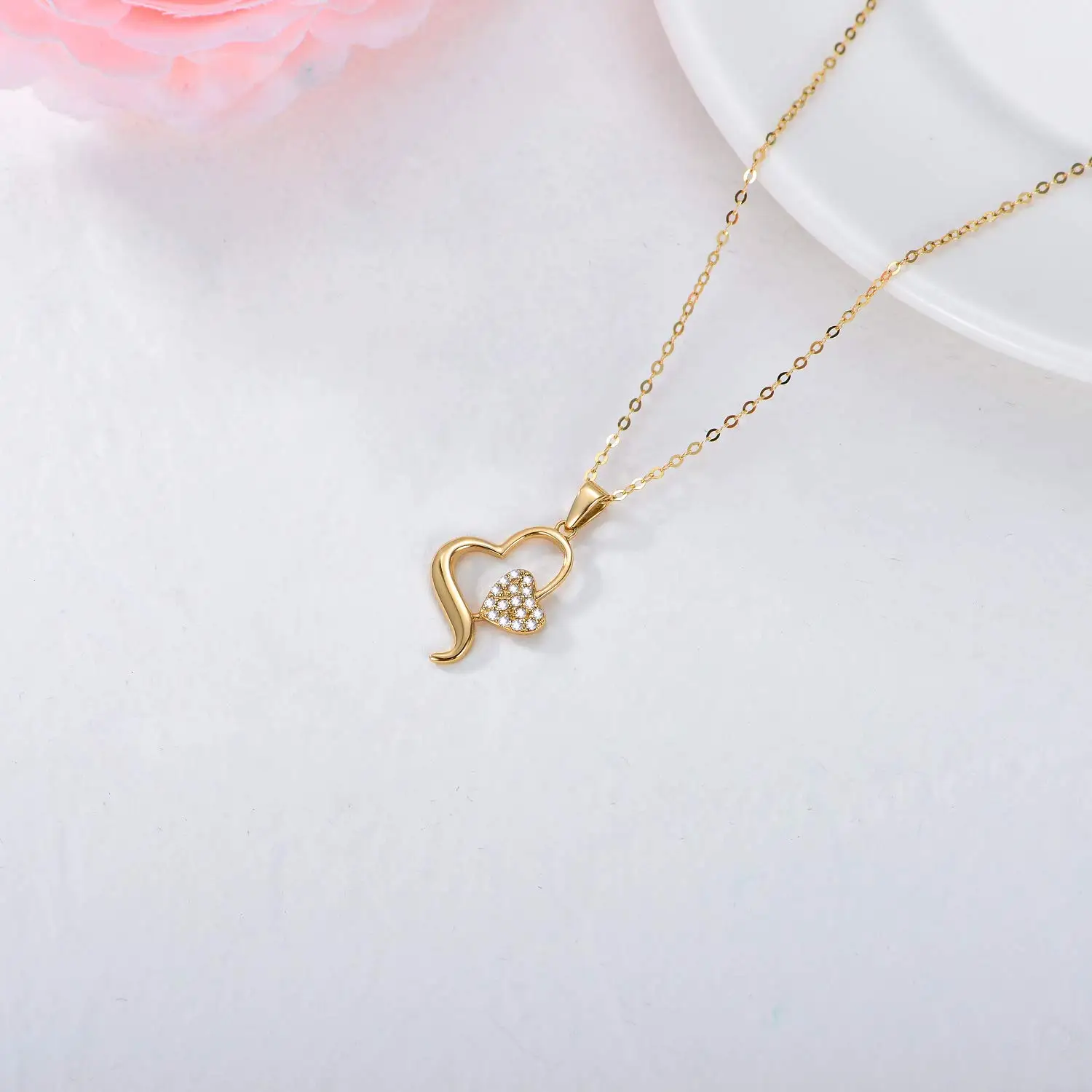 YFN 14K Emas Berlian Alami Kalung Hati untuk Wanita Ulang Tahun Perhiasan untuk Istri Pacar Hadiah Cinta Untuknya (0,1 CT)