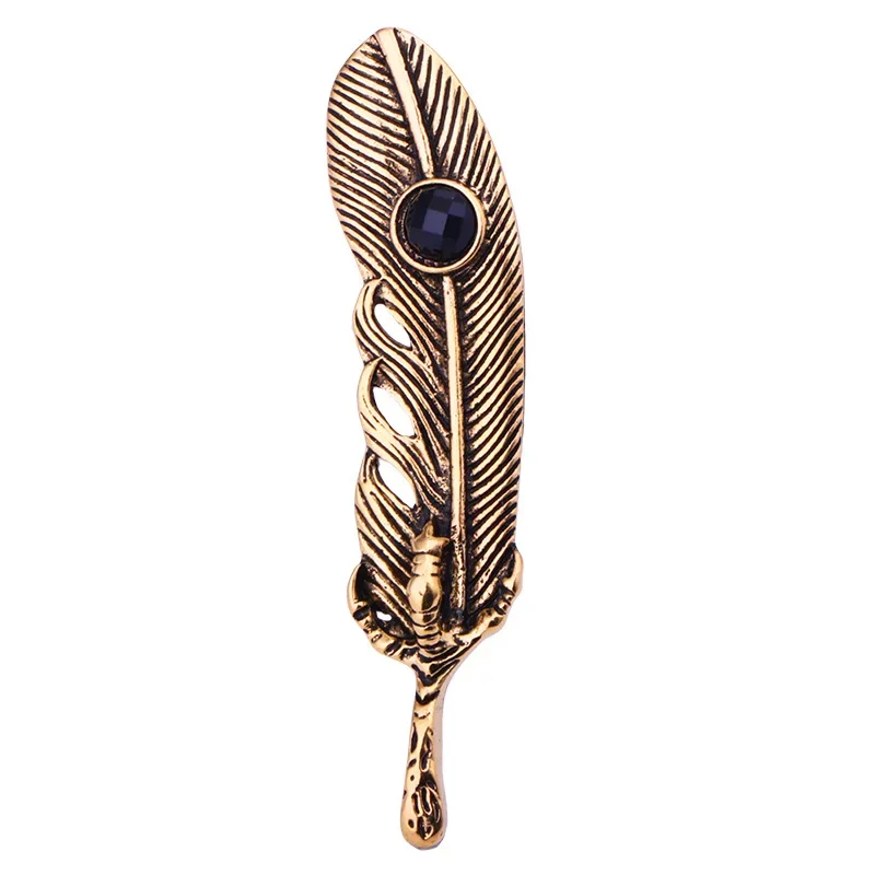 New Vintage Metal Feather Brooch Crystal Leaf Lapel Pin and Brooches Coat Suit Badge Luxury Jewelry for Women Men Accessories