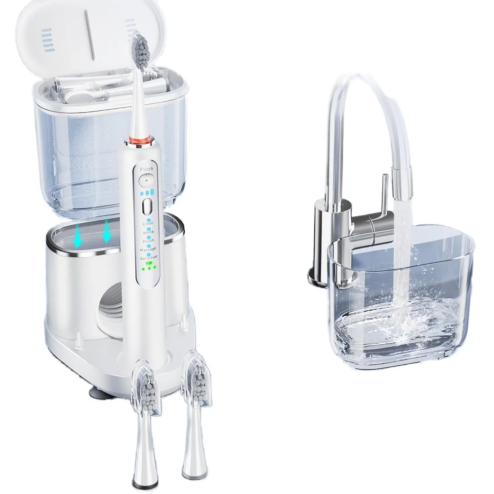 2-in-1 elektrische Zahnbürste und Wasserflosser mit neuer Technologie, IPX7 wasserdicht, Wasserwaage h2o, kabelloses Laden