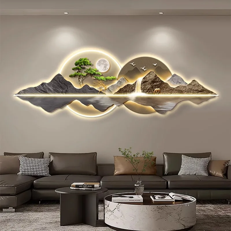

Mountain map ambient light painting new Chinese style living room decorative painting atmosphere sofa ba