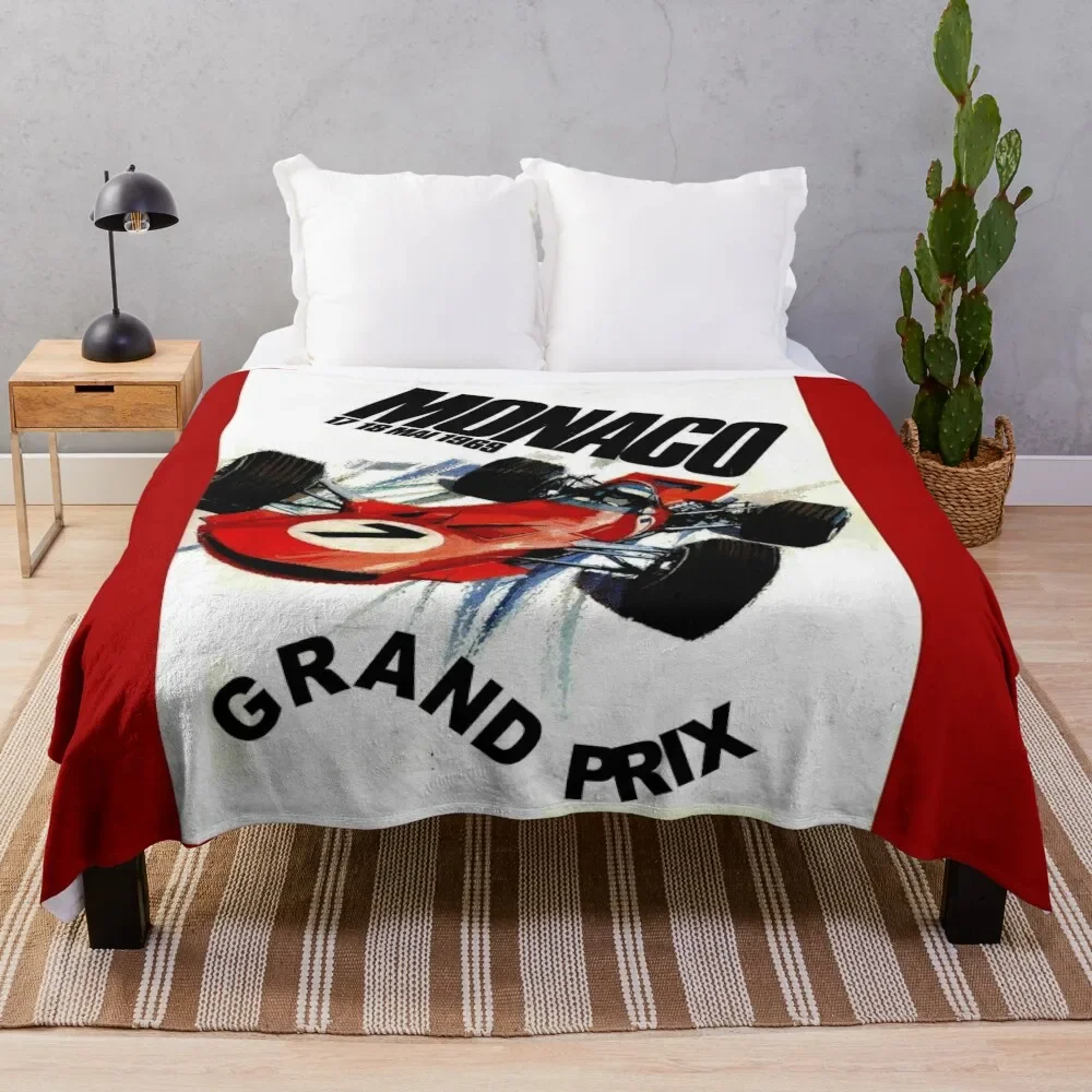 

MONACO : Vintage 1969 Grand Prix Auto Racing Print Throw Blanket Flannel decorative Blankets Sofas Of Decoration Plaid Blankets