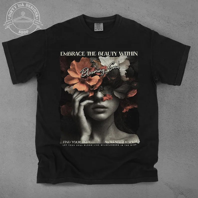 Blooming Soul T-Shirt - Aesthetic Floral Graphic Tee, Boho Spiritual Shirt, Feminine Wildflower Art, Inspirational Fashion