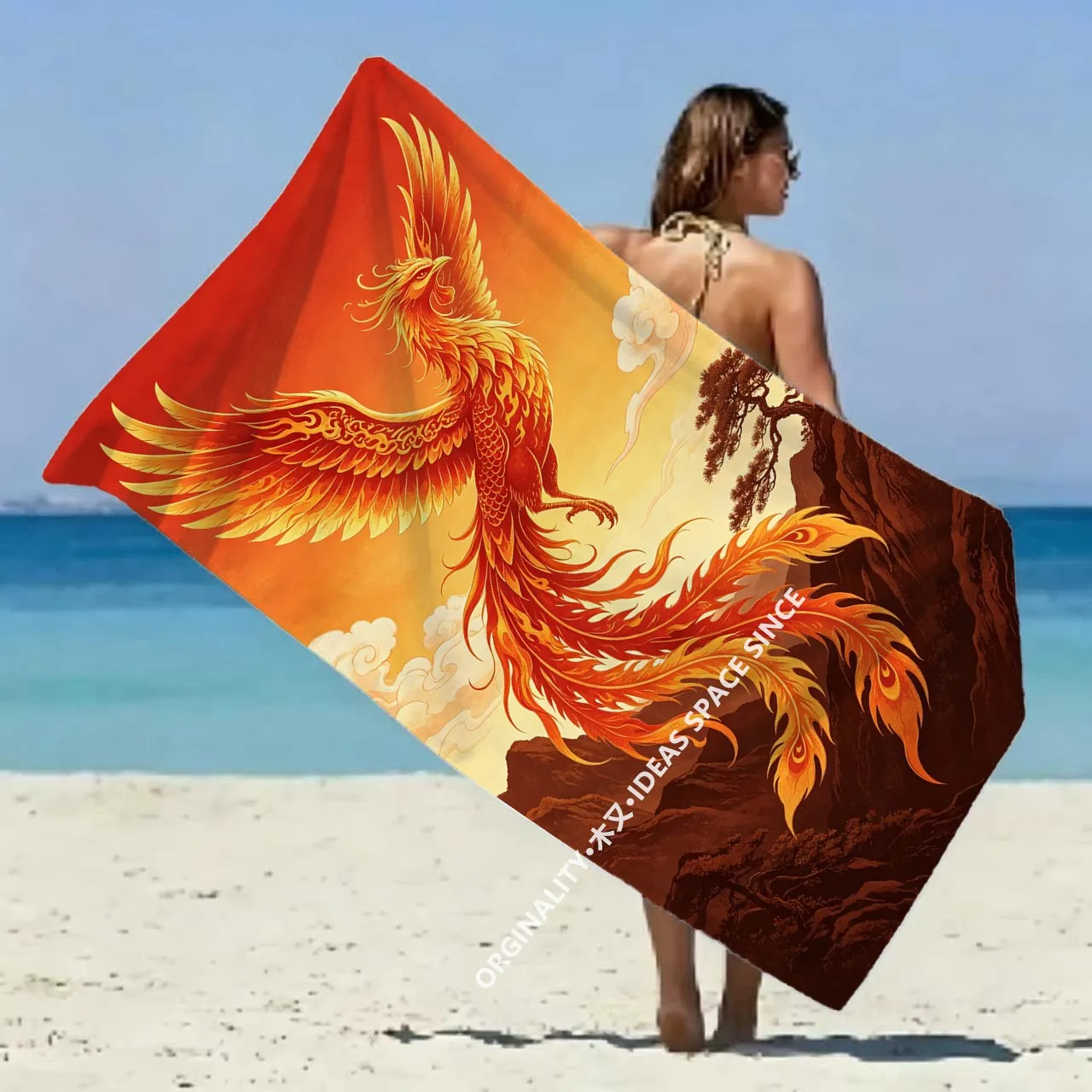 Phoenix Rising Beach Towel Patterned Sunscreen And Windproof Suitable For Swimming Pool Camping Travel