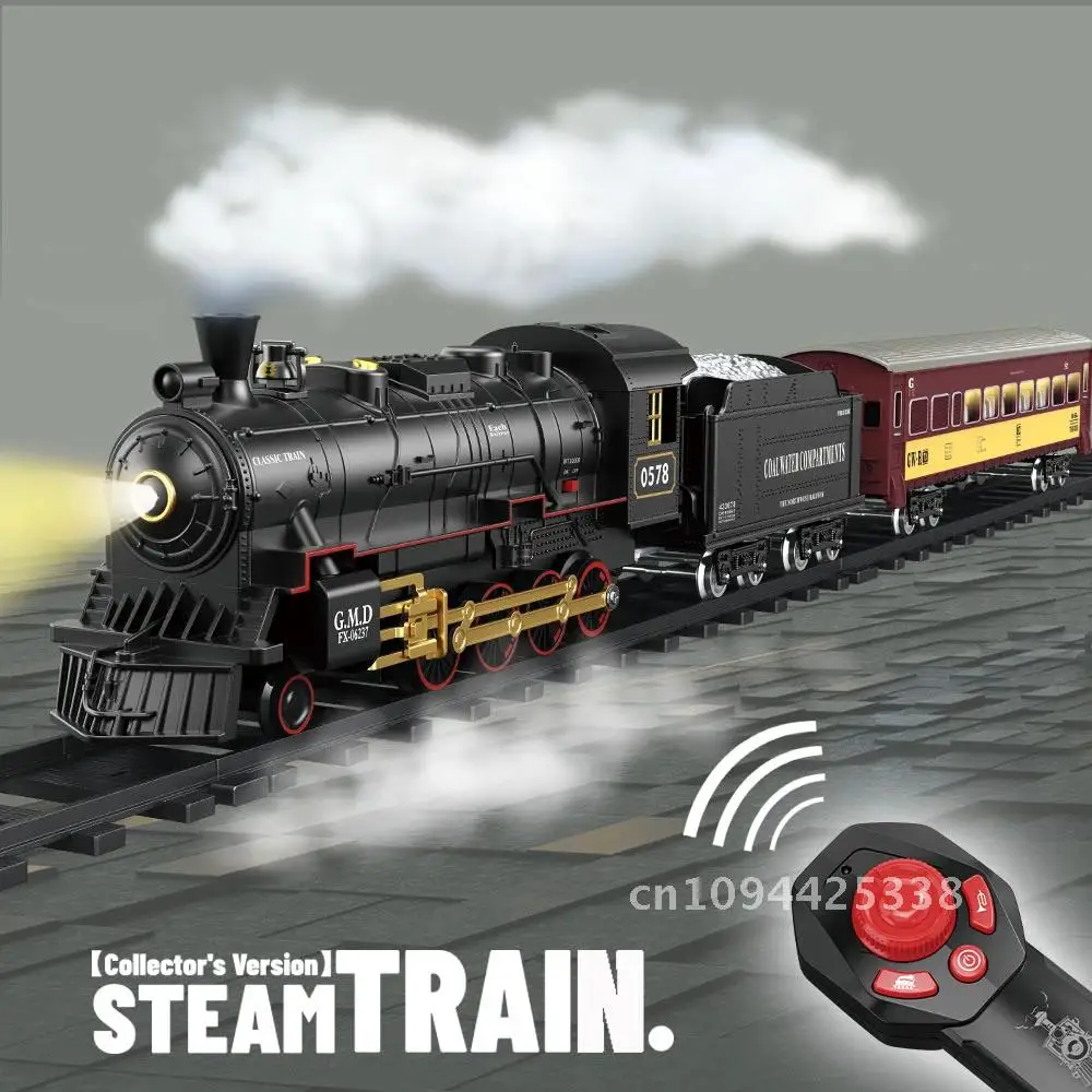 RC Train Toys Remote Control Retro Steam Electric Stepless Speed Simulation Train Control Remote Smoking Train Children's Toys