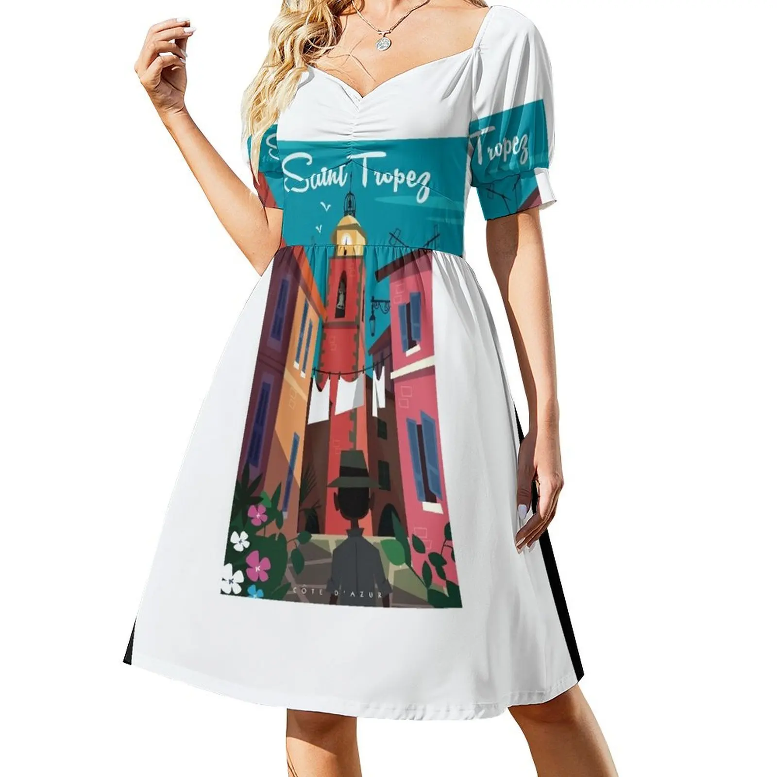 Saint Tropez poster Short Sleeved Dress wedding guest dress 2025 Women's summer dress