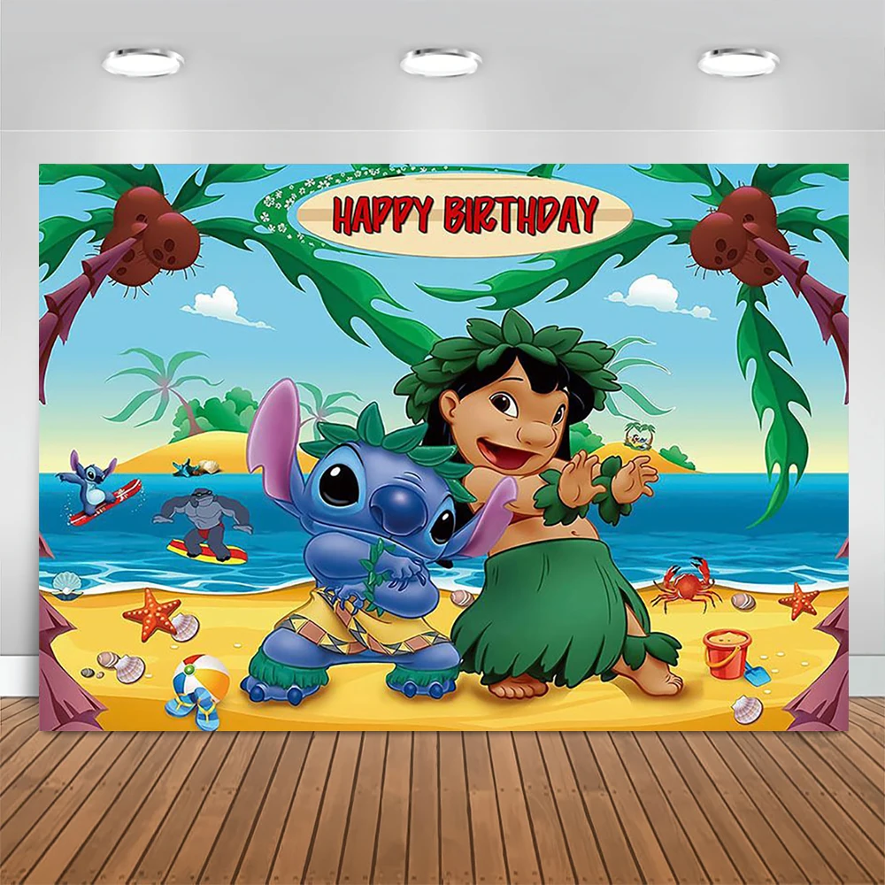 Disney Lilo Stitch Backdrops Kids Birthday Party Decoration Photographic Background Baby Shower Photo Booth Props Wall Decor