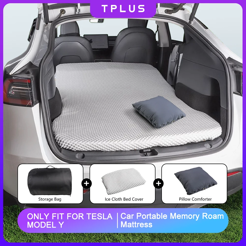 Portable Car Mattress Memory Foam For Tesla Model Y 2024 2023 Outdoor Camping Flocking Surface Sleeping Car Interior Accessories