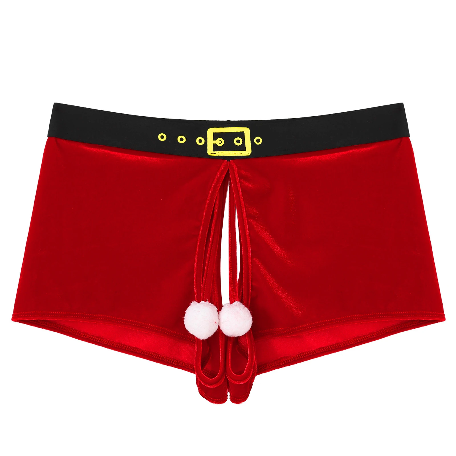 Mannen Kerst Kostuum Crotchless Fluweel Santa Boxershort Lingerie Ondergoed Xmas Vakantie Feest Slipje Onderbroek Verkleedkleding