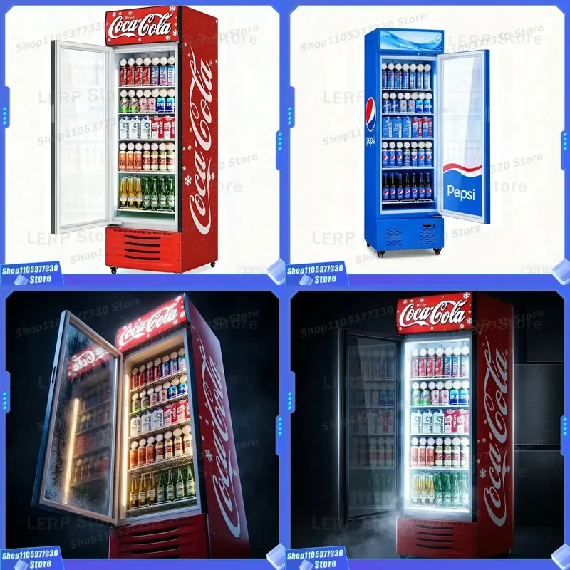 Stainless Steel Commercial Display Refrigerator with Glass Door Air Cooling Beverage Cooler for Bar Energy Saving Lock