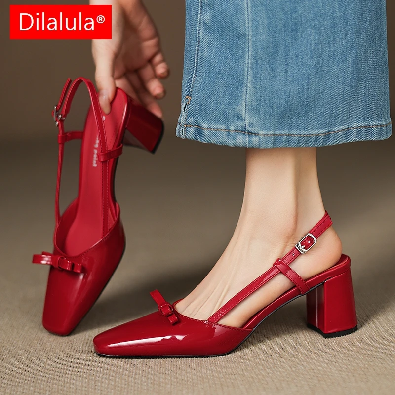 

Dilalula 2025 сандалии из натуральной кожи с закрытым носком, женские сандалии с узлом-бабочкой на высоком толстом каблуке, женские сандалии для вечеринок и свиданий