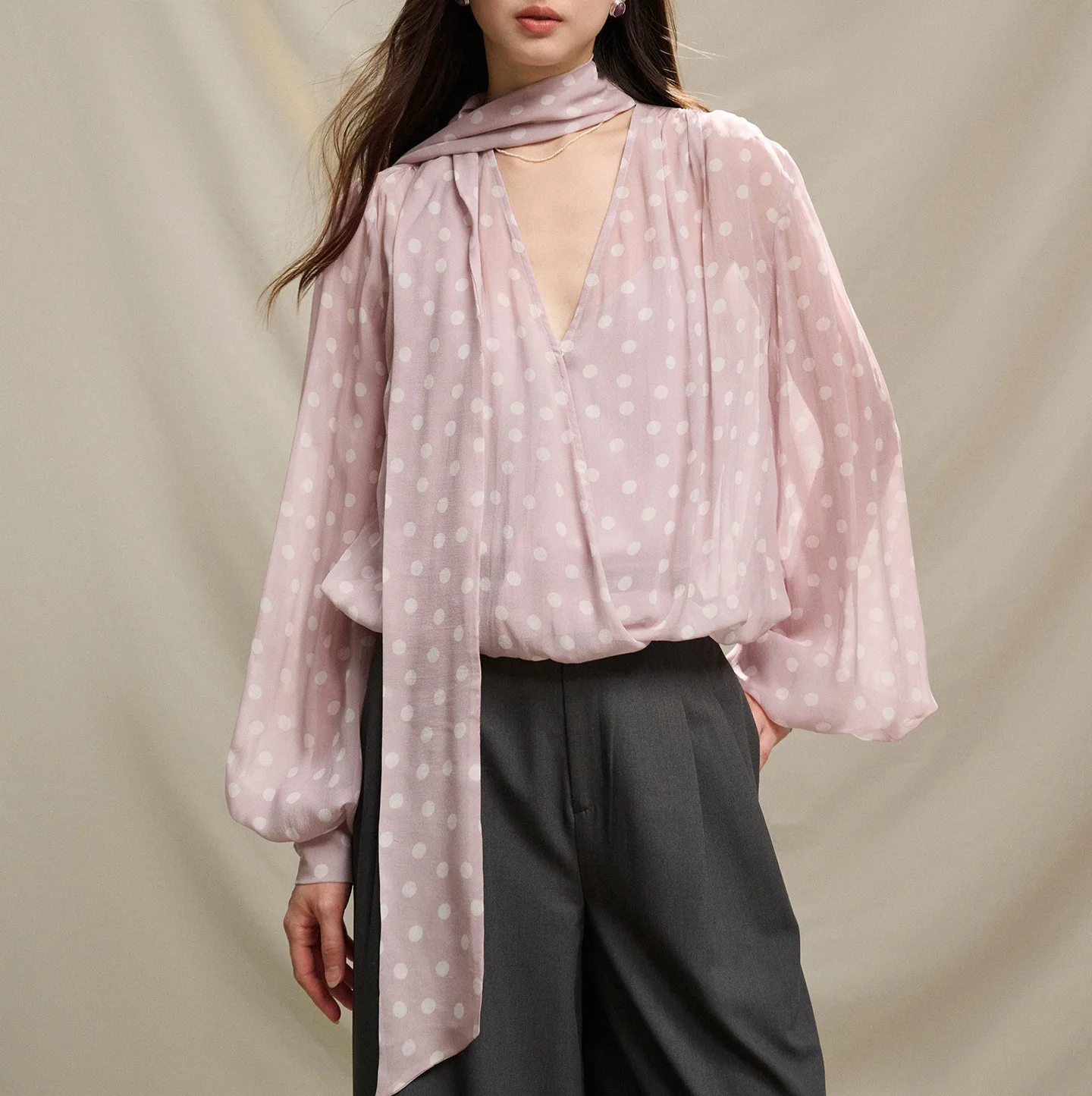 

Women's Dots Printed Blouse Shirt Spring Autumn Fashion Long Sleeve Bow Lace-Up Blouse Shirt Lady Elegant High Street Blouses