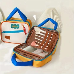 Large Capacity Contrasting Colors Cosmetic Bag Toiletries Organizer Cotton Stuffed Handle Makeup Pouch Bag Korean Style Handbag