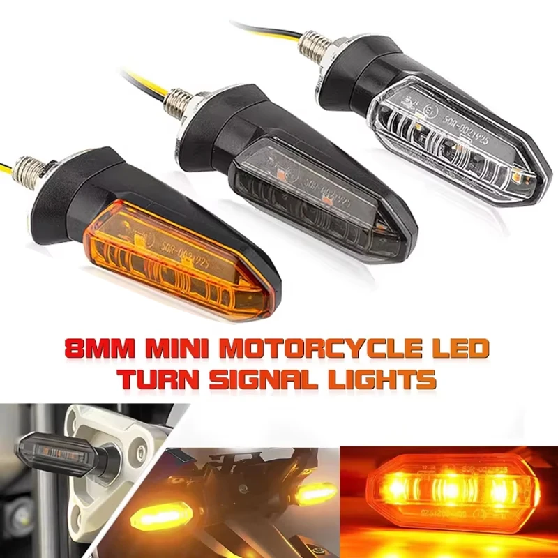 Mini 8mm Motorcycle LED Turn Signal Lights Amber Flashing Blinker Lamp 12V Moto Indicator Accessories for Vehicle Modification