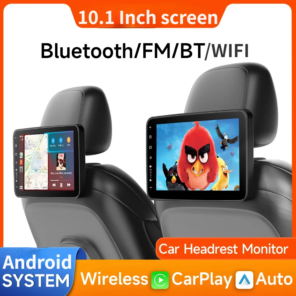 10.1''Headrest Monitor Display IPS Android12 Touch Screen For Car Rear Seat Player Carplay/Auto/Youtube Online Video Music 4G