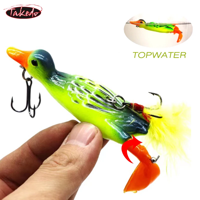 TAKEDO 9.5CM14G Topwater Frog Lure Trolling Spin Bait Tractor Duck Lure With 6# Treble Hook Propeller Bait For Snakehead Pike