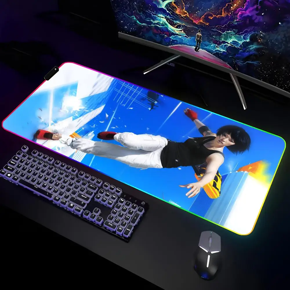 

Mirror's Edge Mouse Pad Gamer RGB Deskmat Keyboard Mat Gaming Laptops LED Mousepad Desk Protector Anime Mause Mats