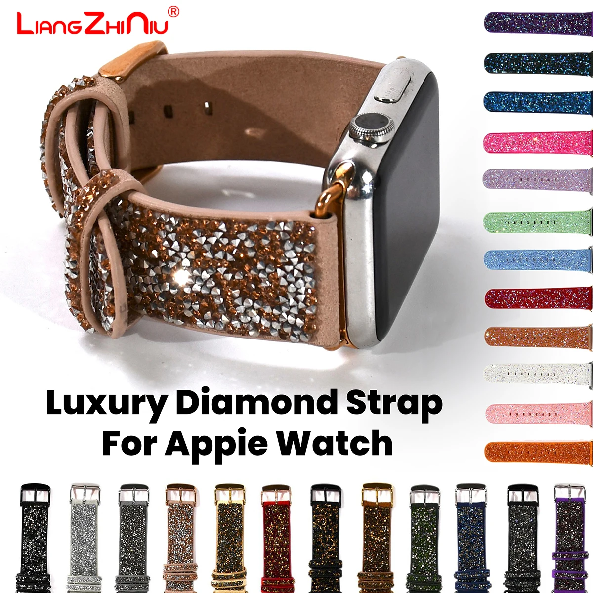 

Для Apple Watch 38 40 41 42 44 45 мм Роскошный блестящий кристаллический бриллиант Женский блестящий ремешок для Iwatch 9 8 7 Se 6 5 4 3 2 1 Series