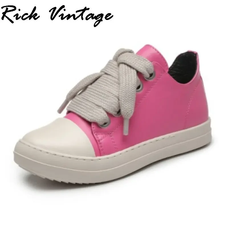 

Rick Vintage New Women Low Top Casual Shoes Wide Shoelaces Sneakers Men Designer PU Sneakers Thick Sole Shoes Size 45 46