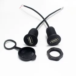 1PC Convenient Mounting Threaded USB 2.0 Female Power Jack 2Pin 4Pin Charging Port Connector With Cable USB Charger Socket