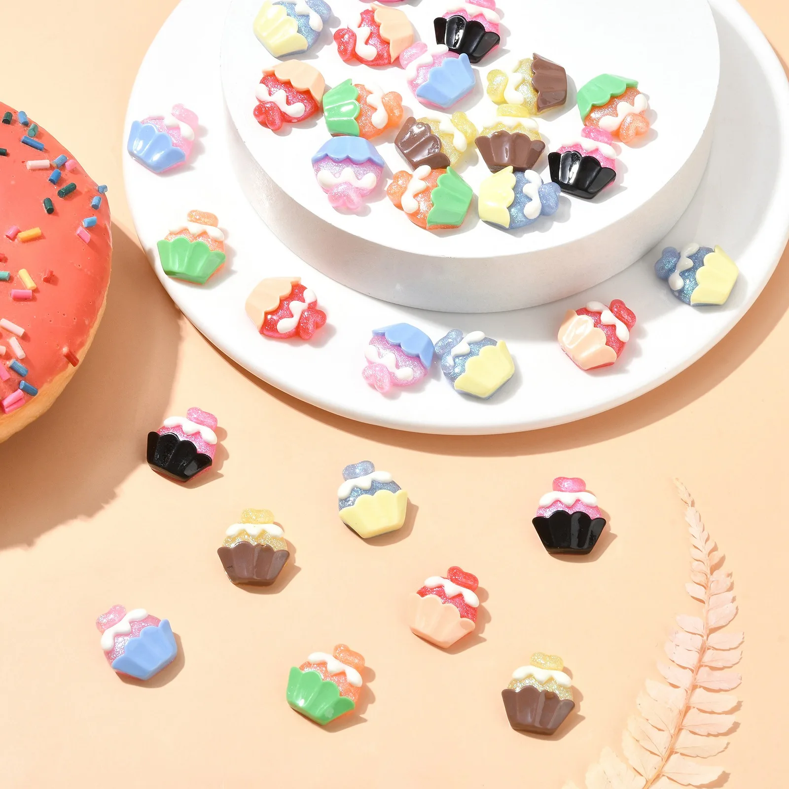 30Pcs 6 Colors Dessert Food Resin Cabochons Flatback Sweet Cupcake Decoden Cabochons for DIY Jewelry