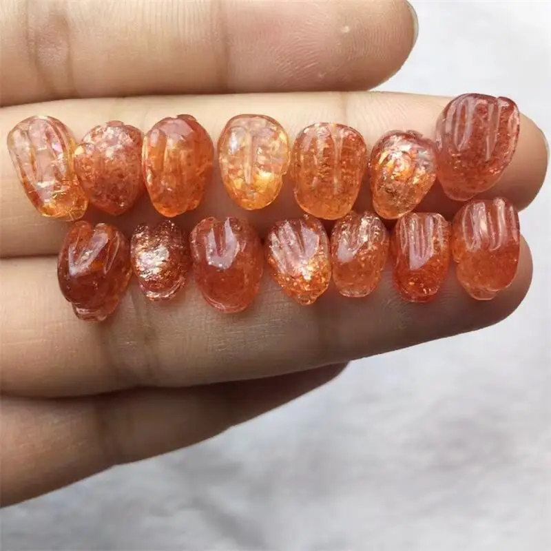 3PCS Natural Golden Sunstone Rabbit Carving Jewelry For Pendant Earring Bracelet Reiki Healing Stone DIY Accessories 9-10MM