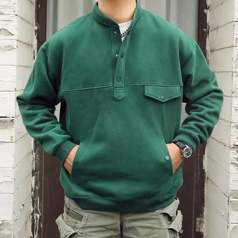 

Осень и зима, новая мода, однотонная спортивная утолщенная теплая толстовка в стиле ретро, мужская повседневная свободная куртка большого размера высокого качества